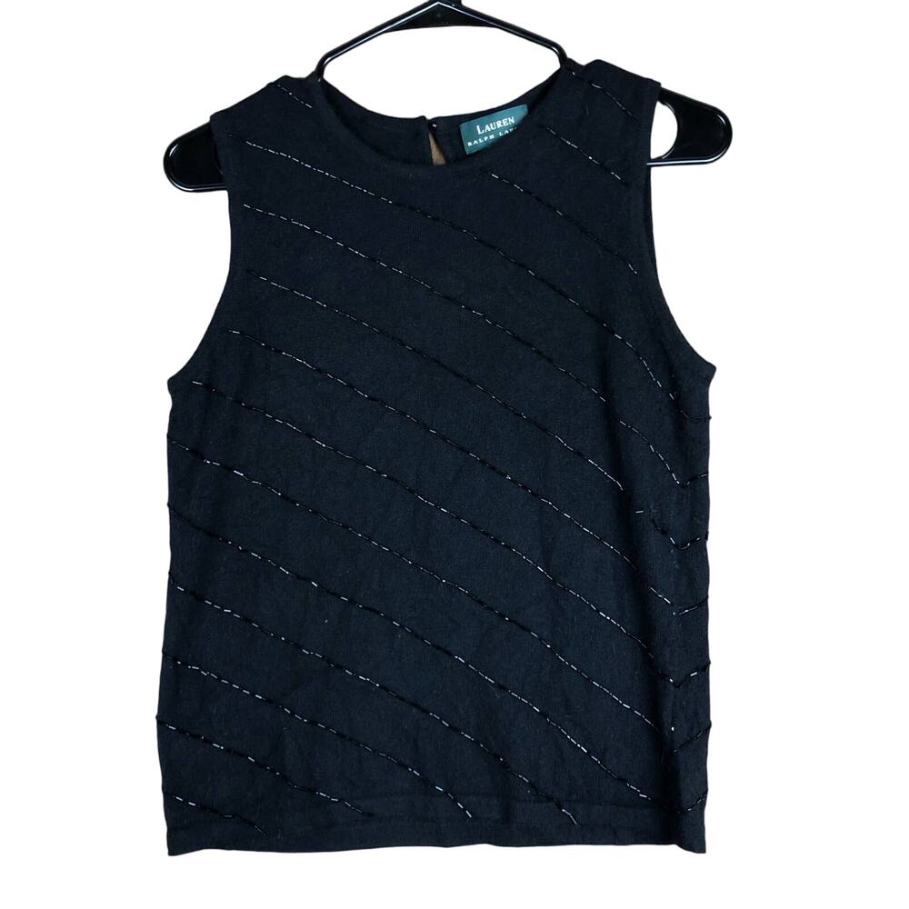 Ralph Lauren Womens Sweater Tank Black Wool Cashmere Angora Rabbit Beaded M